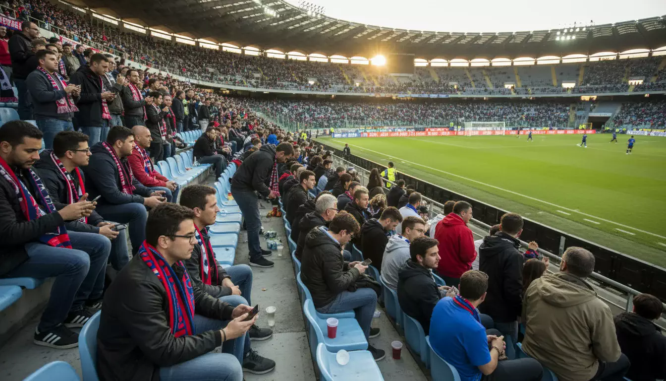 Tifosi che guardano partita di Serie A allo stadio prima del fischio d'inizio