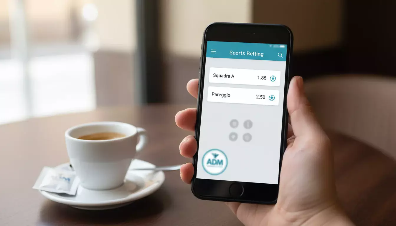 Smartphone con app di scommesse autorizzata ADM e logo della licenza italiana
